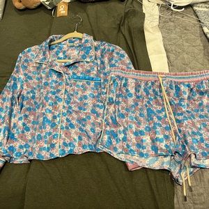 Free People pink and blue satin lounge set - size small